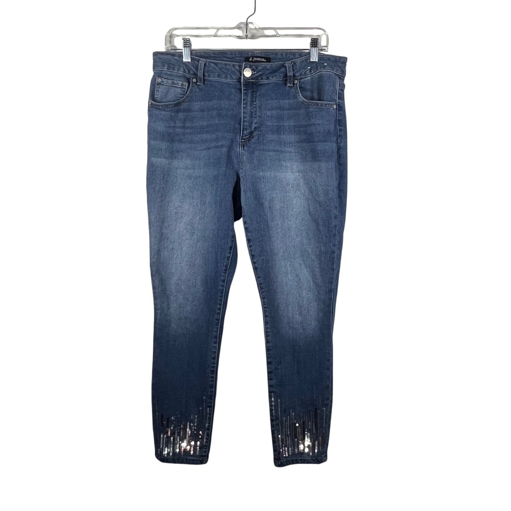 d.jeans Skinny Jeans Womens Blue Sequin Hem Stretch Denim 14